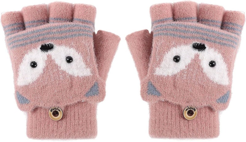 NICEYST Kids Convertible Flip Top Gloves Children Winter Warm Knitted Fingerless Mittens for Boys Girls 6-10 Years Old - Image 1